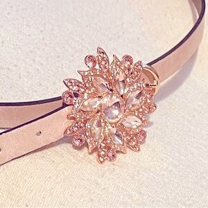 Pink Glass and Austrian Crystal Floral Belt Buckle